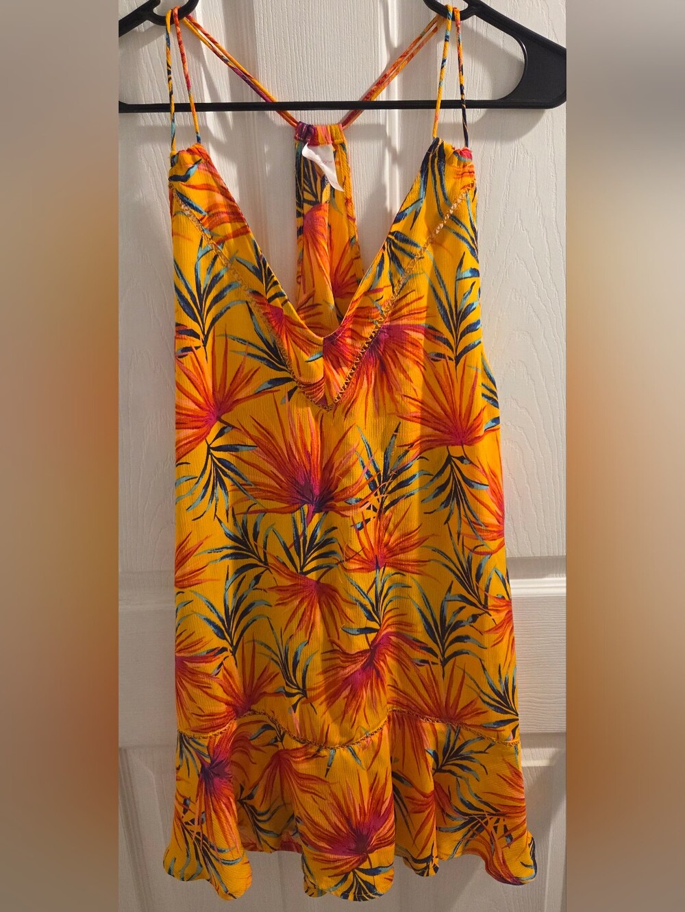 Xhilaration Yellow Tropical Floral V-Neck Cover Up